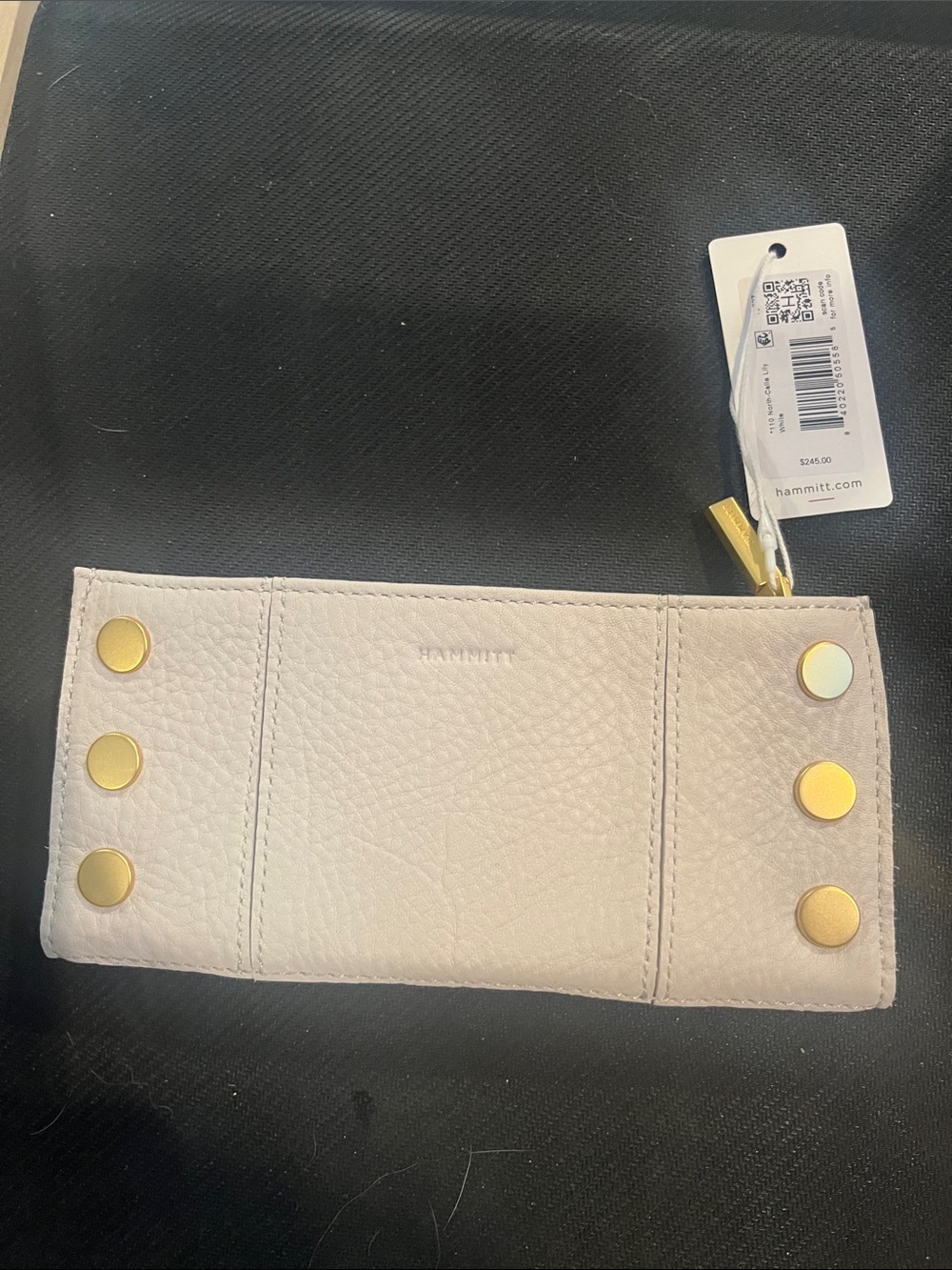 Hammitt Ivory Pebbled Leather Wallet with Gold Studs